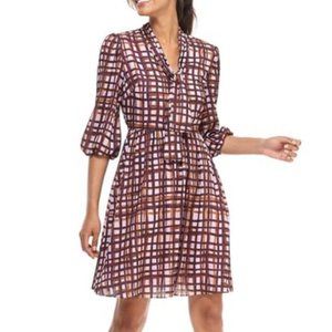Gal Meets Glam "Lindsey" painted windowpane Tie Neck Dress